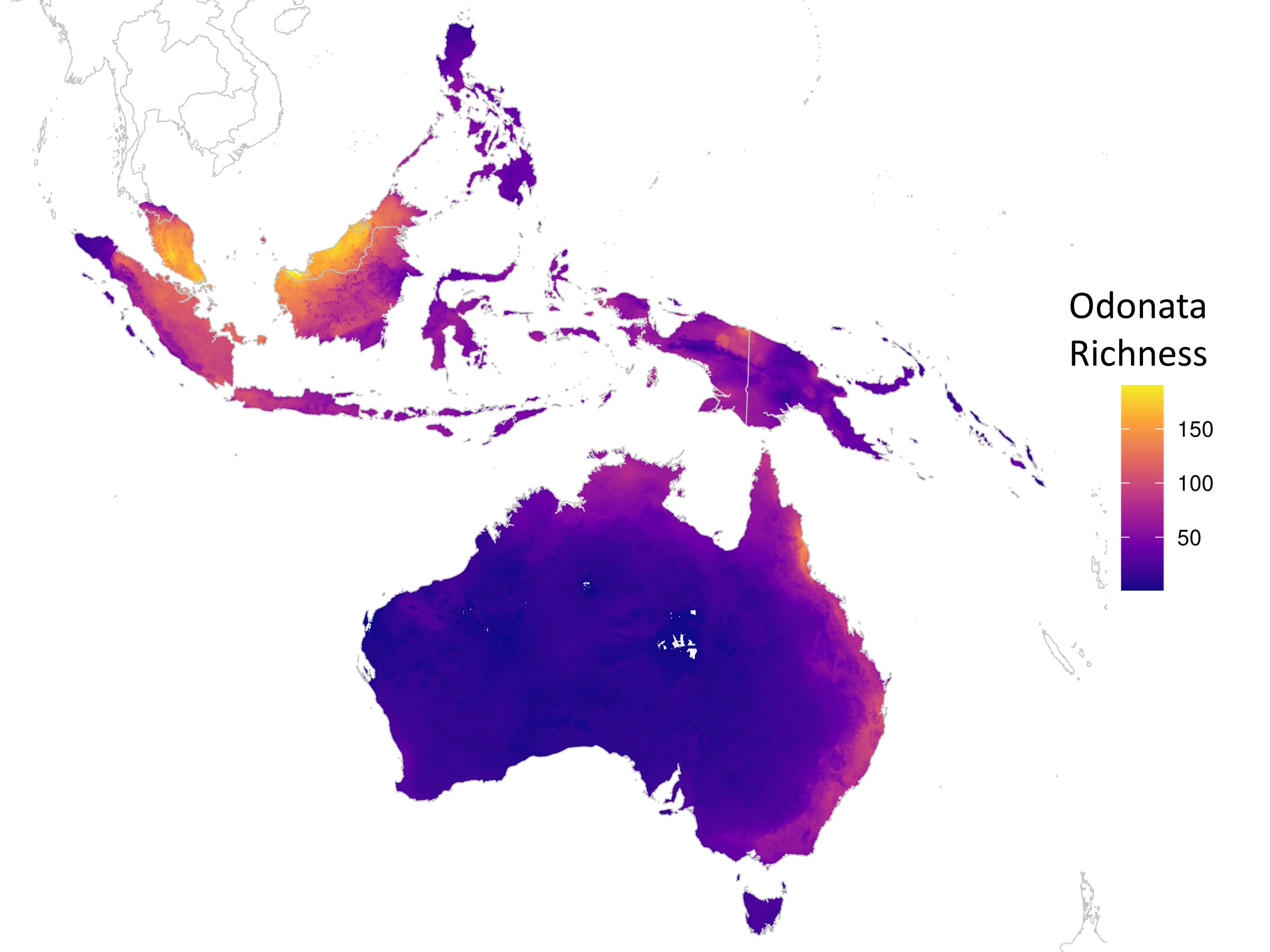 Map of estimated Odonata (dragonfly and damselfly) species richness